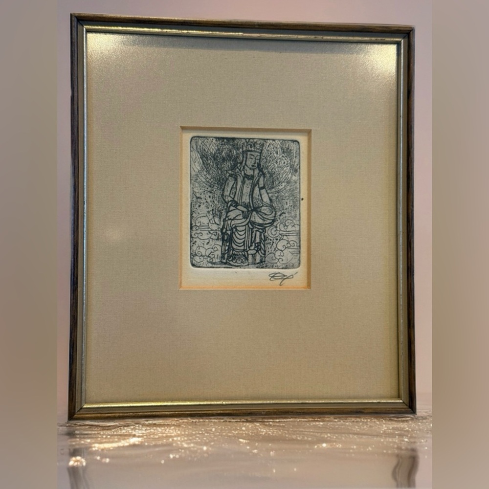Elegant and antique frame hand painted Art Print in black and signed by artist
